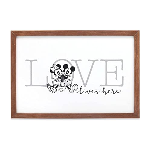 Disney Mickey and Minnie Love Lives Here Framed Wood Wall Decor - Classic Mickey Mouse Picture For Bedroom or Living Room