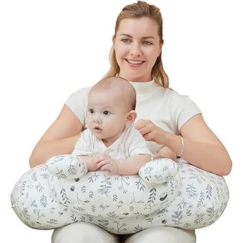 Nursing Pillow for Breastfeeding, Breast Feeding Pillow for Mom Support, Adjustable Waist Strap and Removable Cotton Cover, Leaves