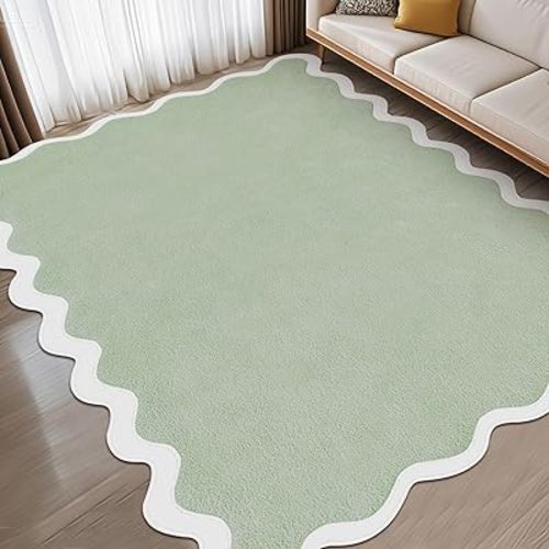 Drydiet Sage Green Scalloped Area Runner Rugs 4 x 6 ft