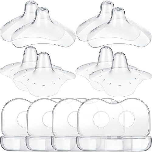 Nuanchu 8 Pcs Nipple Shields for Nursing Newborn Breastfeeding 20 mm 15 mm Nipple Shield Bulk Silicone Protector with Clear Carrying Case for Protecting Sore, Flat or Inverted