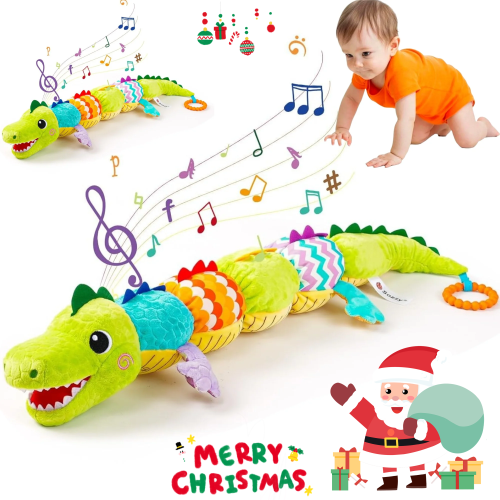 Ludolm Baby Toys 0-12 Months, Infant Baby Musical Stuffed Animal Toys, Soft Sensory Toys with Crinkle and Rattles, Tummy Time Toys for Newborn Boys Girls Gift,Green Dinosaurs 23 Inch