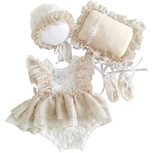 Newborn Lace Romper Baby Girl Photography Props with Headband Lace Costume Bodysuits Outfit for 0-1Month Style 3 Newborn Photography Props Baby Girl Princess Costume Clothing