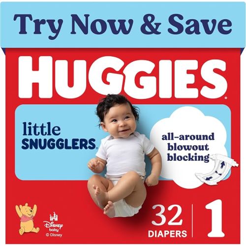 Huggies Size 1 Diapers, Little Snugglers Baby Diapers, Size 1 (8-14 lbs), 32 Count, Packaging May Vary