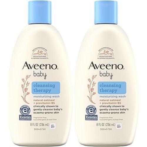 Aveeno Baby Cleansing Therapy Moisturizing Baby Body Wash with Natural Oatmeal & ProVitamin B5, Gentle Tear-Free Baby Bath Wash for Sensitive & Eczema-Prone Skin, Hypoallergenic, 8 oz (Pack of 2)