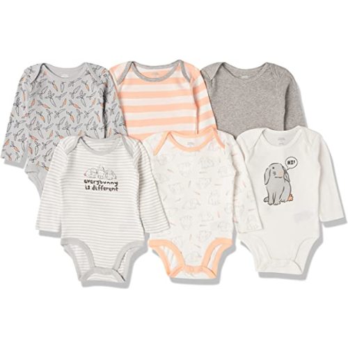 Amazon Essentials Unisex Babies' Long-Sleeve Cotton Bodysuits, Pack of 6