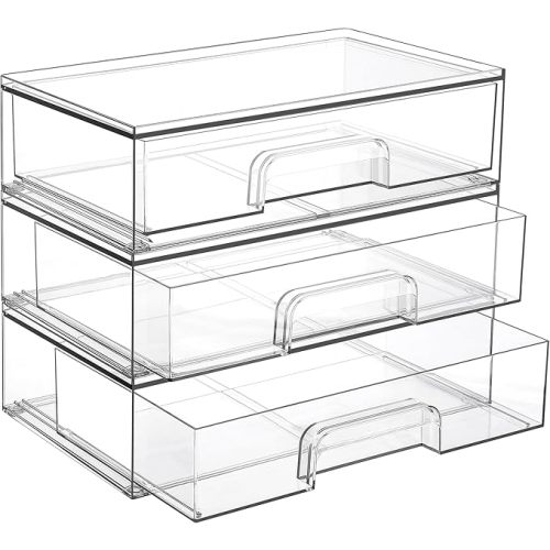Vtopmart 12.1''W Clear Stackable Storage Drawers,2 Pack Acrylic Plastic Organizers Bins for Makeup Palettes, Cosmetics, and Beauty Supplies,Ideal for Vanity, Bathroom,Cabinet,Desk Organization