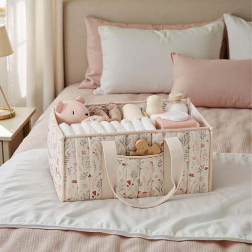 15'' Baby Diaper Caddy Organizer, Baby Basket Shower Gift, Portable Changing Table Basket, Postpartum Caddy & Tote Bag Pouch, Newborn Nursery Essentials Registry, Car Diaper Organizer