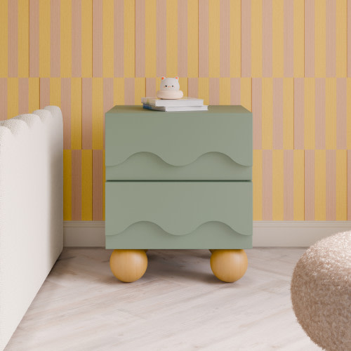 babyletto Lido Wave Assembled Nightstand - Light Sage/Honey