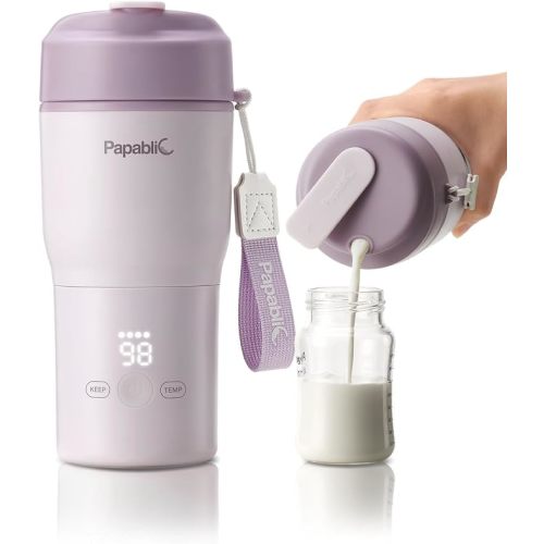 Papablic Portable Bottle Warmer, Breast Milk Warmer, Purple | 85W Fast Heating | Rechargeable | Wide Mouth & Easy Cleaning | Adjustable Temperature Control | Fits Car Cup Holder