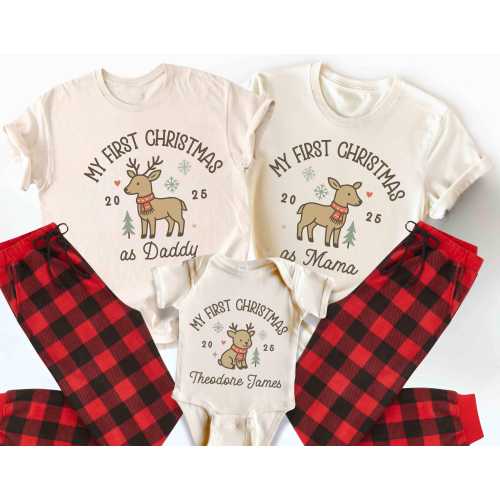 Baby's First Christmas Shirt Matching Family Shirts First Christmas as Mommy Daddy Mom Dad Mama First Christmas 2025 Shirt New Baby Gift