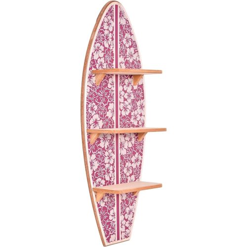 American Art Decor Kona Coast by Reyn Spooner Biscus Bounth Earth Red Surfboard Printed Wall Shelf - 13" x 35"