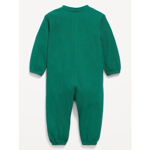 Long-Sleeve Waffle-Knit Henley One-Piece for Baby