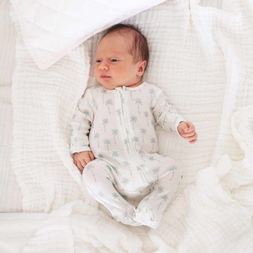 Preppy Palms Bamboo Waffle Zipper Footie