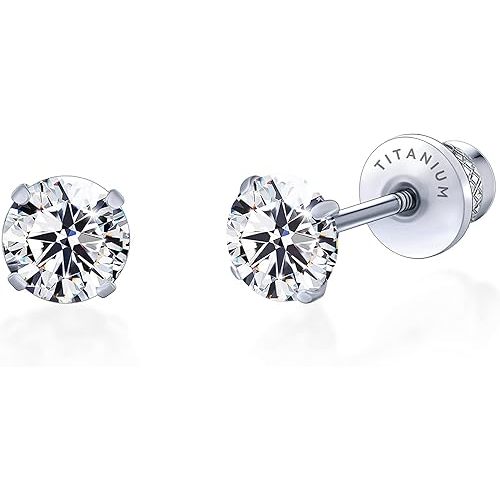 Limerencia Hypoallergenic G23 Implant Grade Titanium Screw Back Earrings Tragus 20G Helix F136 Piercing Post for Sensitive Ears Simulated Diamond Cartilage
