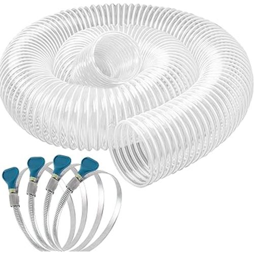 PVC Dust Collection Hose 4" x 10', Puncture-Resistant, Flexible Clear PVC Fume Hose with Carbon Steel Wire Coil for Dust Collection Systems