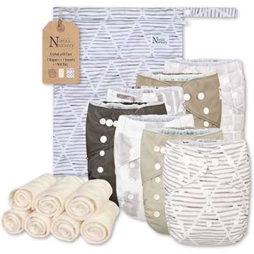 Nora's Nursery Cloth Diapers | 7 Pack | Waterproof,Reusable and Washable
