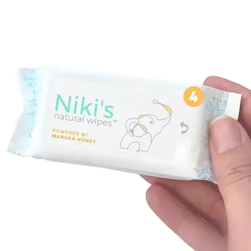 Niki's Natural Pocket Baby Wipes | Organic Baby Wipes Sensitive | Made with Manuka Honey and Coconut Oil, Unscented | EWG Verified | 32 Wipes (4 Pack x 8 Count Wipes)