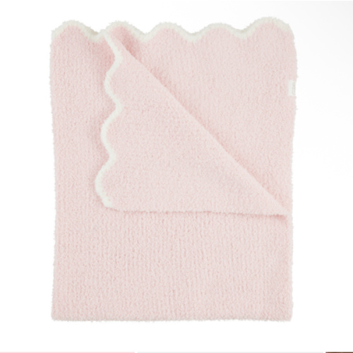 Pink Scallop Chenille Blanket - Cozy Knit Design | Mud Pie