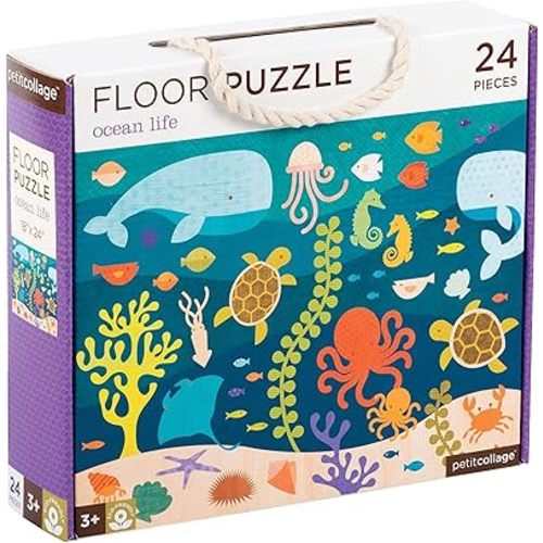 Petit Collage Floor Puzzle Ocean Life 24 Pieces | Large Puzzle for Kids | Completed Puzzle 18" x 24" | Great Gift for Kids Ages 3+