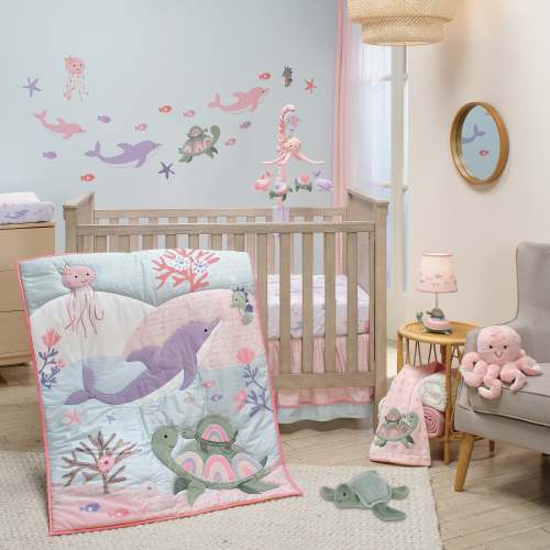 Sea Dreams 3-Piece Dolphin/Turtle Nautical Baby Crib Bedding Set – Lambs & Ivy