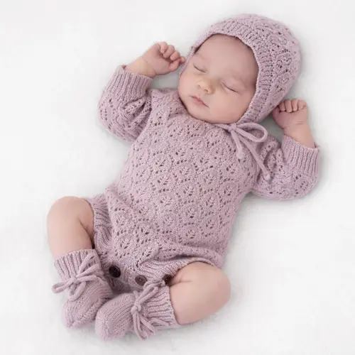 Lacy Easter Lilac Romper 3pc set (romper +booties + bonnet)
