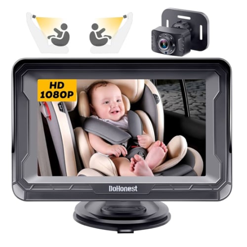 DoHonest Baby Car Camera HD 1080P - Rear-Facing Car Baby Monitor with Night Vision, Adjustable View Angle, Easy Setup, Anti-Glare Display, Safety for Kids & Infants