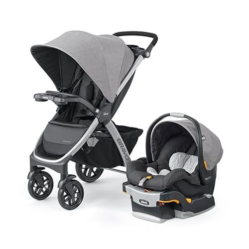 Chicco Bravo Primo ClearTex 3-in-1 Trio Travel System, Bravo Primo Quick-Fold Stroller with KeyFit Max Zip ClearTex Infant Car Seat and Base, Somerset/Black