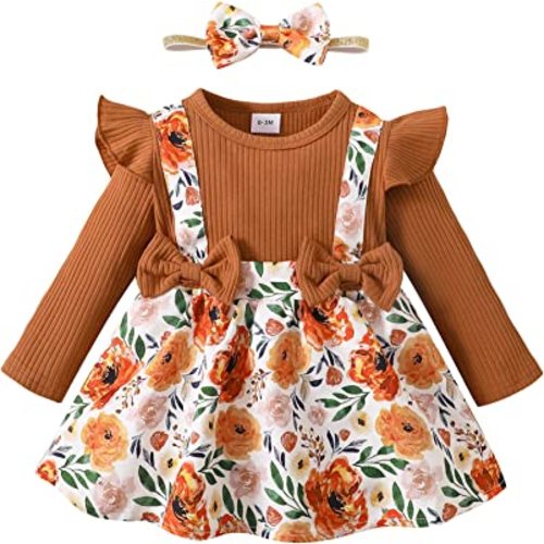 Tokidaring Baby Girl Dresses Baby Girl Clothes Outfits Ruffle Sleeve Romper Onesie Infant Newborn Baby Dress 0-18 Months