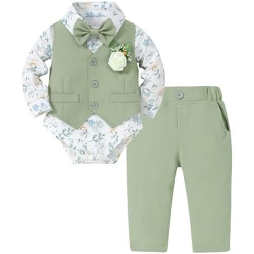 SANMIO Baby Boy Clothes Suits Infant Gentleman Outfit Collared Dress Shirt+Vest+Tie+Corsage+Pants 5Pcs Baby Suit Sets