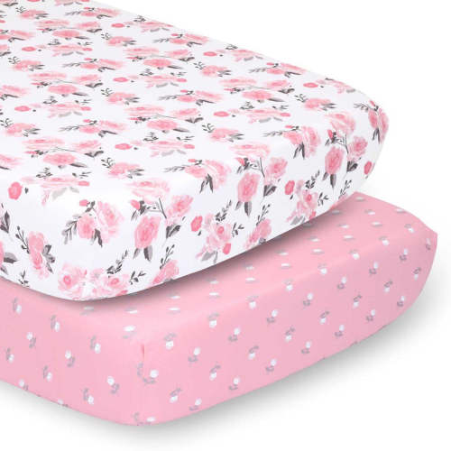 Pink Roses 2-Pack Baby Girl Fitted Crib Sheet Set