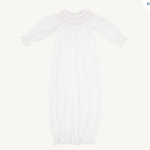 Sweetly Smocked Greeting Gown - Worth Avenue White with Palm Beach Pin