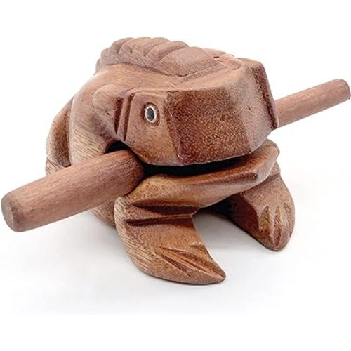 BSIRI 4" Frog Guiro Rasp - Small Instrument Musical Wooden Percussion Wood Block Instrument of Frog Noise Maker and Cool Music Gifts Ideas Funny Weird Instruments for Adults Made from Nature Wood