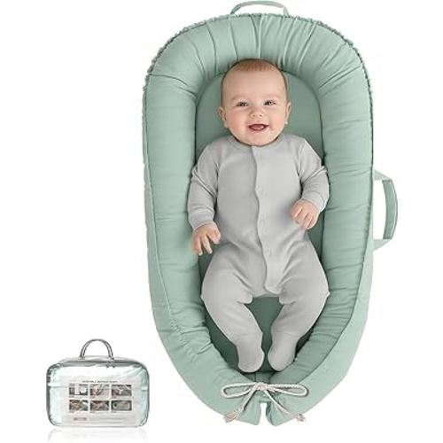 Baby Lounger - Infant Lounger for Newborn 0-24 Months, Pure Cotton Breathable Baby Nest Lounger Cover, Newborn Essentials for Baby Boys & Girls, Portable Baby Lounger for Home and Travel