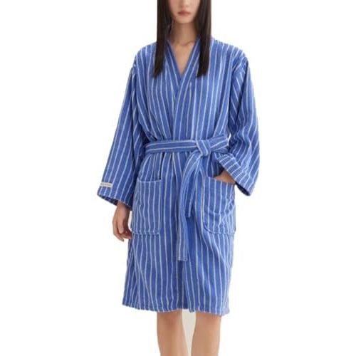 Cotton Terry Stripe Bathrobe For Women And Men,Luxury Kimono Soft Terry Cloth Robe,Comfortable Loungewear Nightwear