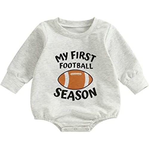 Kuriozud Newborn Baby Boy Girl Bubble Romper Fall Winter Clothes | Baby Boy Girl Sweatshirt Romper for Football Game Day, Halloween, Thanksgiving, Christmas, New Year Gift, Photoshoot, 0-18M