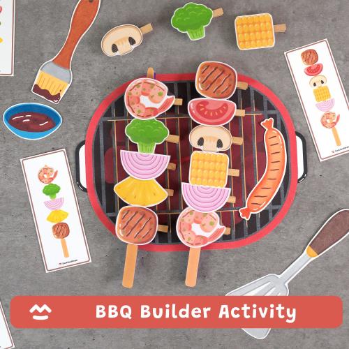 BBQ Builder Activity, Skewer Matching Game, Preschool Learning, Printable PDF