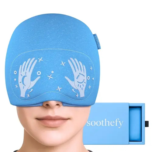 Migraine Relief Cap - Built-in Slide-Up Eye Mask - Natural Headache Relief - 360° Compression Hangover Hat with Cooling Gel for Tension and Stress