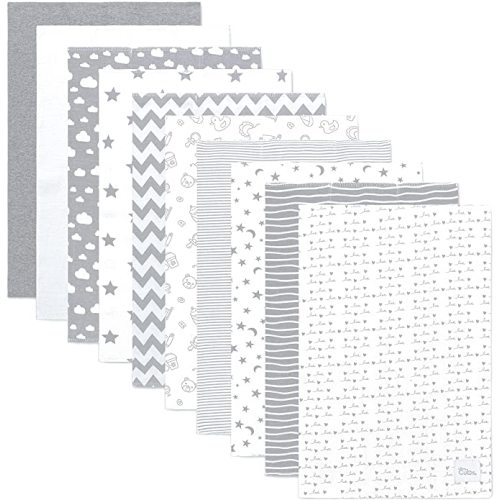 Burp Cloths 10 Pack Large 100% Cotton Washcloths Double Layered Burping Cloths Extra Absorbent and Soft for Boys and Girls by Comfy Cubs (Grey Pattern, Pack of 10)
