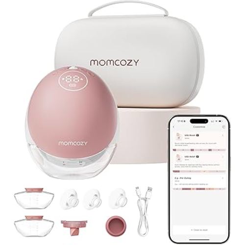 Momcozy Breast Pump Hands Free Upgraded Mobile Flow | M9, App Discreet Control with Personalized Multi-Modes & 15 Levels, Wearable Breast Pump 24mm, 1 Pack Cozy Red