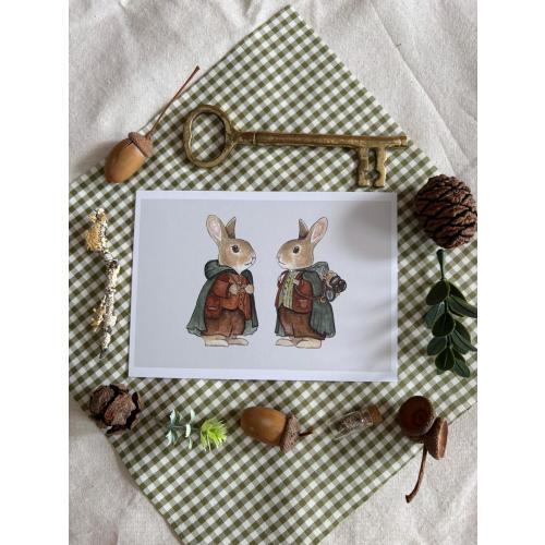 Frodo and Samwise | Postcard Art Print | Lord of the Rings fanart |  Kids Nursery Art | 4x6” | Cottagecore Nature Mini Print