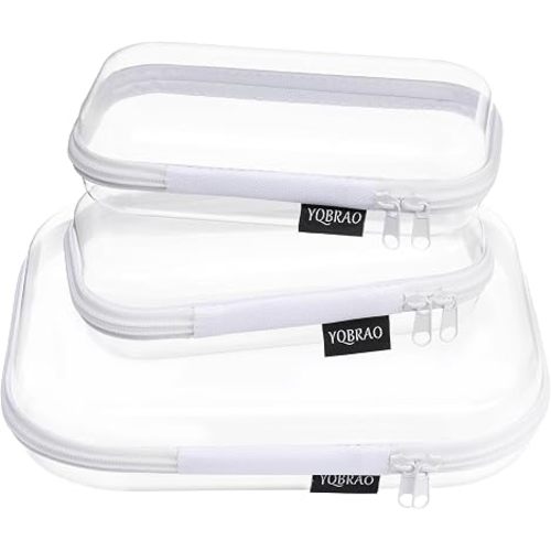 YQBRAO 3 Pack Clear Hard Shell Zipper Case,Rigid Protection Diaper Bag Organizer Pouches, TSA Approved Toiletry Bag with YKK Zippers for Cosmetics, Toys & Electronics