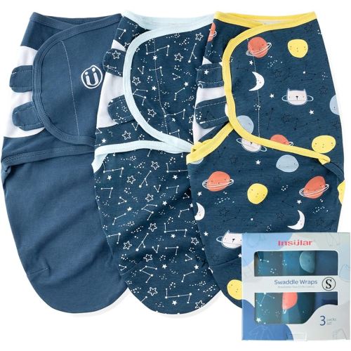 insular Baby Swaddle Sacks, Swaddle Blanket for Newborn and Infant, Adjustable Velcro Set for Boy and Girl, Soft Cotton Baby Sleep Sack 3 Pack (Space, Small(0-3M))