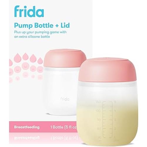 Frida Mom 2-in-1 Manual Breast Pump Silicone Bottle + Replacement Lid, Milk Collector for Breastfeeding, 5oz