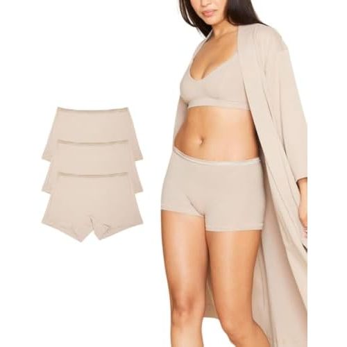 KNICKEY Subset Women's Organic Cotton Mid-Rise Boy Short, Underwear, 3-Pack