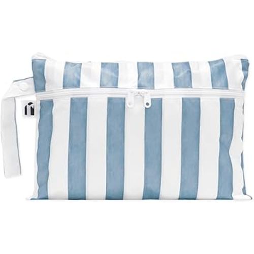Roamio Waterproof Wet Dry Clutch Bag for Baby, Travel, Swim Suit, Cloth Diapers, Pump Parts, Pool, Gym Clothes, Toiletry, Hook to Stroller, Pack for Daycare, Zip Bag, Packing Pouch, Nautical Stripe