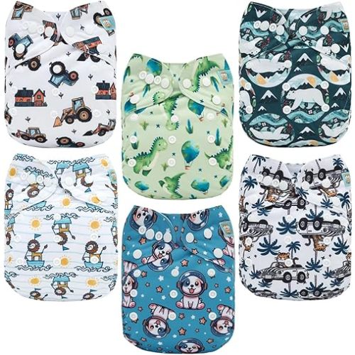 ALVABABY Baby Cloth Diaper 6 Pack with 12 Inserts One Size Cloth Diaper Covers Adjustable Washable Reusable for Baby Girls and Boys