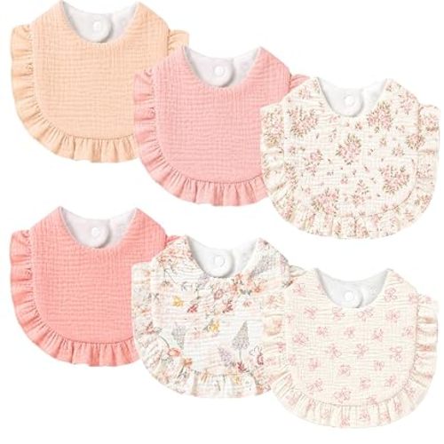 duludulu Baby Muslin Bibs, Bandana Drool Bib for Girls, Adjustable 100% Cotton Soft Baby Bibs for Drooling and Teething Organic Solid Colors Lap-Shoulder