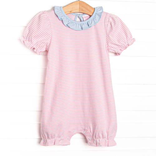 Elena Pima Bubble Romper, Light Blue and Pink Stripe – Stitchy Fish