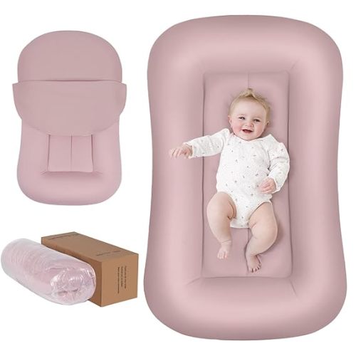 Baby Lounger for Newborn 0-24 Months, Infant Support Cushion Compliant with 16 CFR 1243, Soft Cotton Portable Baby Lounger for Supervised Awake Time, Washable Cover (Pink), Pallet of Product