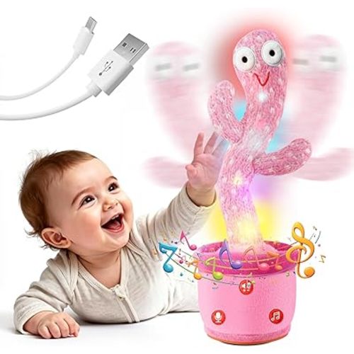 SANJOIN Rechargeable Dancing Talking Cactus Toy for Toddlers 18 Months+, Baby Cactus Toy with Adjustable Volume, Mimicking, Recording & Singing, Soft Plush Baby Toys for Girls Boys